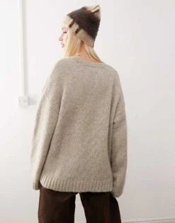 Monki Crew Neck Knitted Sweater In Beige For Women -Monki Shop 207477370 3