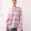 Monki Crew Neck Knitted Sweater In Pink And Grey Stripe For Women -Monki Shop 207477406 1 pinkandgrey