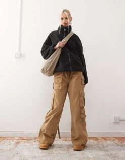 Monki Long Sleeve Zip Through Fleece With Contrasting Trims In Black For Women -Monki Shop 207477429 1 black 1