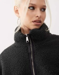 Monki Long Sleeve Zip Through Fleece With Contrasting Trims In Black For Women -Monki Shop 207477429 2