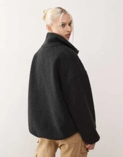 Monki Long Sleeve Zip Through Fleece With Contrasting Trims In Black For Women -Monki Shop 207477429 4