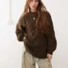 Monki Oversized Crew Neck Cable Knitted Sweater In Brown For Women -Monki Shop 207477475 1 brown