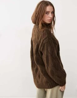 Monki Oversized Crew Neck Cable Knitted Sweater In Brown For Women -Monki Shop 207477475 4