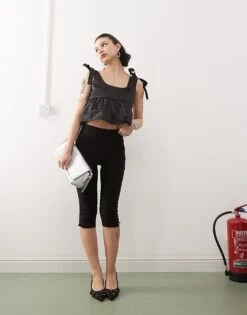 Monki Satin Peplum Vest With Bow Strap Detail In Black For Women -Monki Shop 207477510 1 black 1