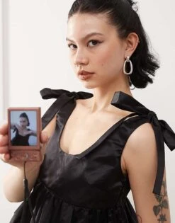 Monki Satin Peplum Vest With Bow Strap Detail In Black For Women -Monki Shop 207477510 4