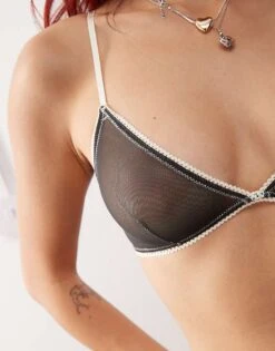 Monki Mix And Match Soft Mesh Triangle Bra In Black For Women -Monki Shop 207477520 4