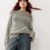Monki Heavy Ribbed Knit Crew Neck Sweater In Khaki Acid Wash For Women -Monki Shop 207477568 1 khakiacidwash