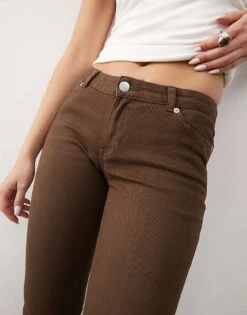 Monki Low Rise Flare Trousers With Heart Details In Washed Brown For Women -Monki Shop 207477585 5