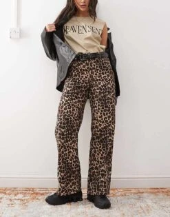 Monki Mid Rise Trousers In Brown Leopard Print For Women -Monki Shop 207477628 1 brownleopardprint 1