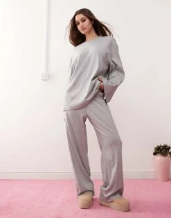 Monki Mix And Match Long Sleeve Soft Oversized Pyjamas In Grey -Monki Shop 207477648 1 greymelange