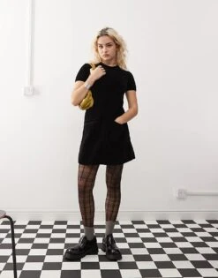 Monki Short Sleeve Super Soft Mini Knitted Dress In Black For Women