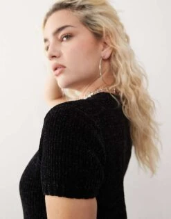 Monki Short Sleeve Super Soft Mini Knitted Dress In Black For Women -Monki Shop 207477685 3