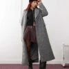Monki Textured Long Double Breasted Coat In Grey For Women
