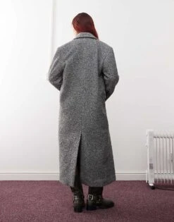 Monki Textured Long Double Breasted Coat In Grey For Women -Monki Shop 207482298 4