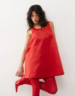 Monki Satin Look Pinafore Mini Dress In Red For Women -Monki Shop 207482316 1 red 1