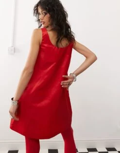 Monki Satin Look Pinafore Mini Dress In Red For Women -Monki Shop 207482316 3
