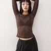 Monki Long Sleeve Sheer Ribbed Top In Dark Chocolate Brown For Women Dark Brown 2 Monki Long Sleeve Sheer Ribbed Top In Dark Chocolate Brown For Women Dark Brown -Monki Shop 207482334 1 darkbrown