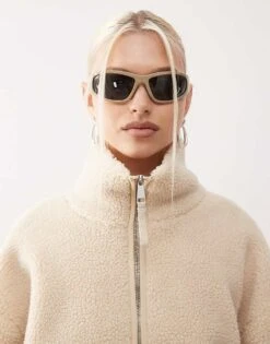 Monki Long Sleeve Zip Through Fleece With Contrasting Trims In Off White With Pink Floral Lining For Women Off White And Grey -Monki Shop 207482352 4