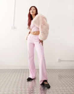 Monki Terry Flared Jogger In Pink For Women