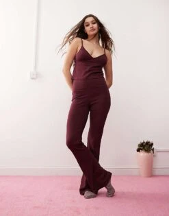 Monki Mix And Match Flare Jersey Pyjama In Burgundy -Monki Shop 207482394 1 burgundy