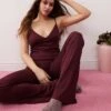 Monki Mix And Match Flare Jersey Pyjama In Burgundy -Monki Shop 207482394 2