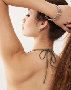 Monki Mix And Match Triangle Tie Up Bikini Top In Khaki Green For Women -Monki Shop 207482474 3