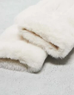Monki Faux Fur Mittens In Off White For Women -Monki Shop 207482486 2