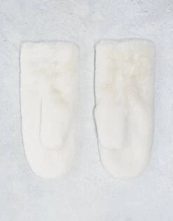 Monki Faux Fur Mittens In Off White For Women -Monki Shop 207482486 3