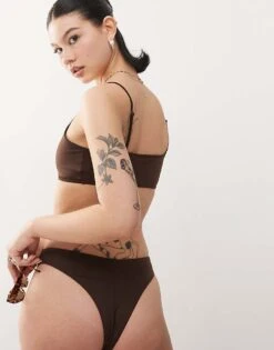 Monki Tie Front Bikini In Brown