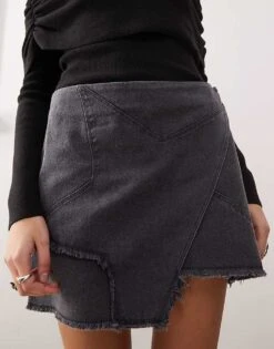 Monki Mini Skirt With Front Star Detail In Washed Black For Women