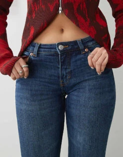 Monki Katsumi Low Waist Boot Cut Flare Jeans In Dark Ocean Blue Wash For Women Dark Wash Blue -Monki Shop 207542266 5