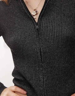 Monki Ribbed Knitted Double Zip Cardigan In Black Acid Wash For Women -Monki Shop 207581899 3