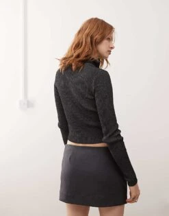 Monki Ribbed Knitted Double Zip Cardigan In Black Acid Wash For Women -Monki Shop 207581899 4