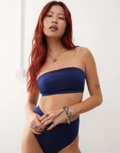 Monki Mix And Match Bandaeu Bikini In Navy -Monki Shop 207599525 1 navy