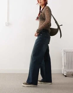 Monki Missy Low Rise Loose Baggy Clean Fit Jeans In Raven Blue Wash For Women -Monki Shop 207599527 3