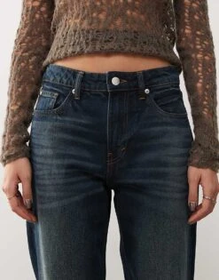 Monki Missy Low Rise Loose Baggy Clean Fit Jeans In Raven Blue Wash For Women -Monki Shop 207599527 5