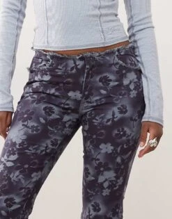 Monki Low Rise Stretch Bootcut Jeans In Blue Floral For Women -Monki Shop 207599528 5