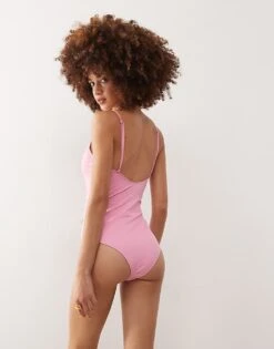 Monki Tie Up Back Swimsuit In Light Dusty Pink For Women -Monki Shop 207599651 4