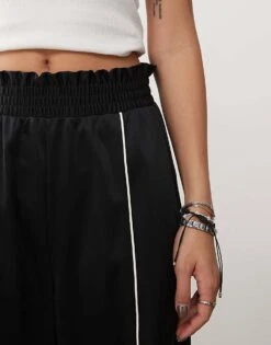 Monki Wide Leg Pull On Track Pant With Front Stripe In Black For Women -Monki Shop 207599652 3