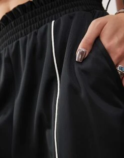 Monki Wide Leg Pull On Track Pant With Front Stripe In Black For Women -Monki Shop 207599652 4