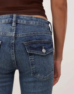 Monki Cheri Low Waist Wide Flare Jeans With Pockets In Mid Blue Wash For Women -Monki Shop 207599669 4