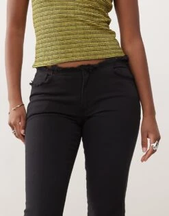 Monki Low Rise Stretch Bootcut Jeans In Washed Black For Women -Monki Shop 207599701 5