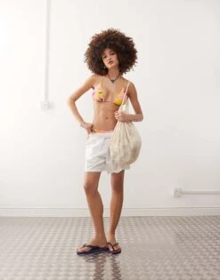 Monki Mix And Match Triangle Tie Up Bikini In Flower Tropical Print - MULTI