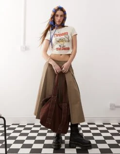 Monki Shrunken Fit Baby Tee With Tennis Cartoon Graphic In Ecru For Women -Monki Shop 207599750 3