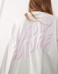 Monki Long Sleeve T-shirt With Untold Future Print In Grey For Women Light Grey -Monki Shop 207599770 3