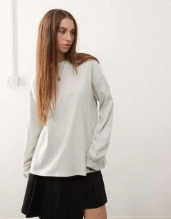 Monki Long Sleeve T-shirt With Untold Future Print In Grey For Women Light Grey -Monki Shop 207599770 4