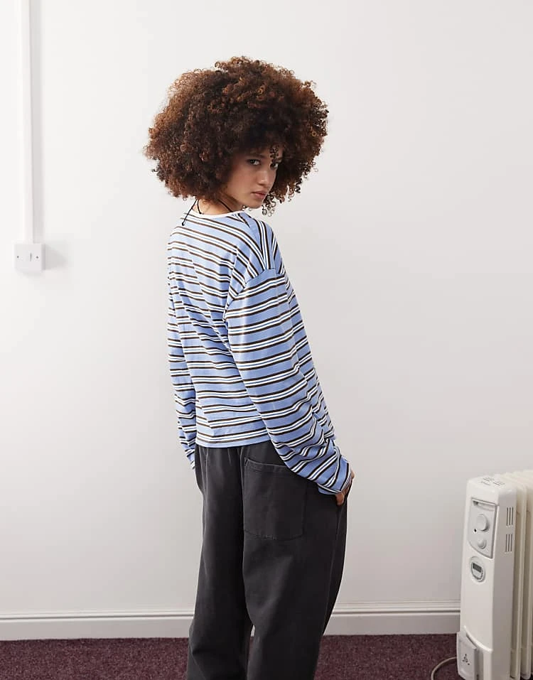 Monki Long Sleeved Top In Blue Stripe For Women 5 Monki Long Sleeved Top In Blue Stripe For Women - Image 3