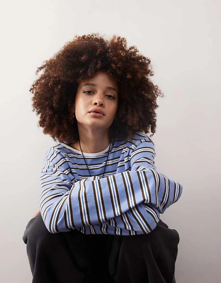 Monki Long Sleeved Top In Blue Stripe For Women 6 Monki Long Sleeved Top In Blue Stripe For Women - Image 4