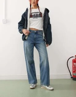 Monki Missy Low Rise Loose Baggy Clean Fit Jeans In Mid Blue Wash For Women -Monki Shop 207599888 1 midblue 1