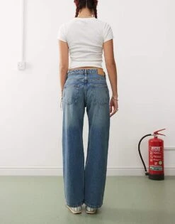 Monki Missy Low Rise Loose Baggy Clean Fit Jeans In Mid Blue Wash For Women -Monki Shop 207599888 2